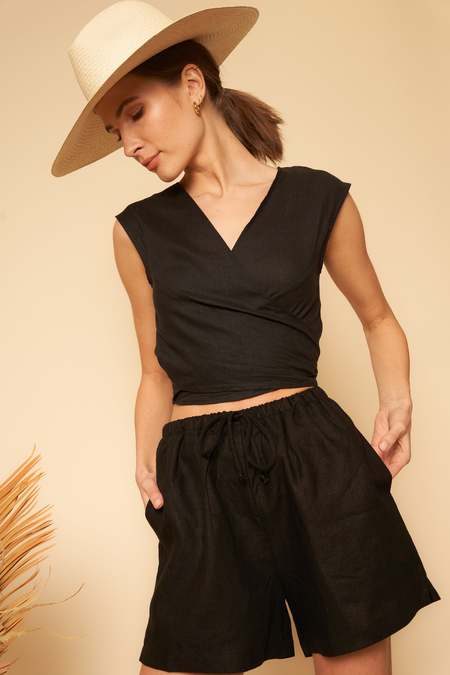 Whimsy + Row Allison Linen Shorts - Black