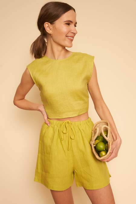 Whimsy + Row Allison Linen Shorts - Lime