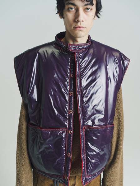 ANECHO Nylon & Wool Stand Collar Puffy Vest