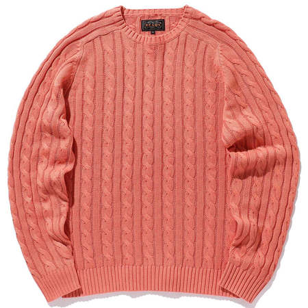 Beams Plus Crew Cable Cotton Linen Sweater - Pink