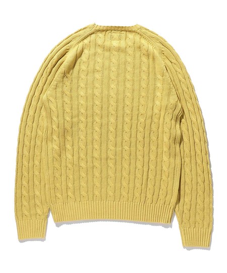 Beams Plus Crew Cable Cotton Linen Sweater - Yellow