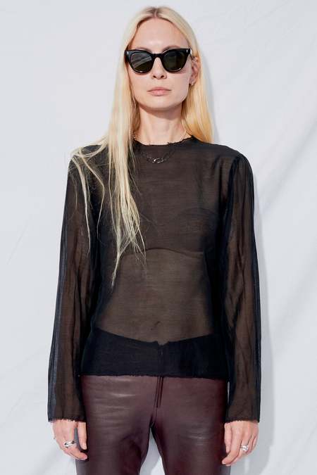 Gabriela Coll Garments NO.163 Sheer Taffeta Long Sleeve - Black 