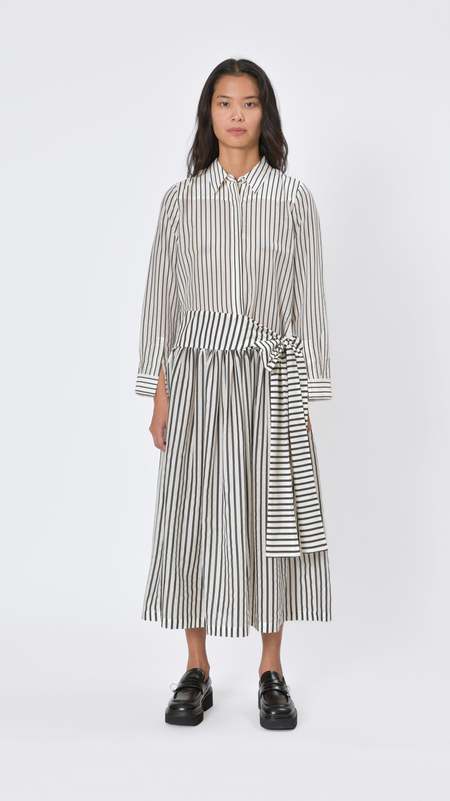 Sara Lanzi Chemisier Silk Voile Striped Dress - Black/White