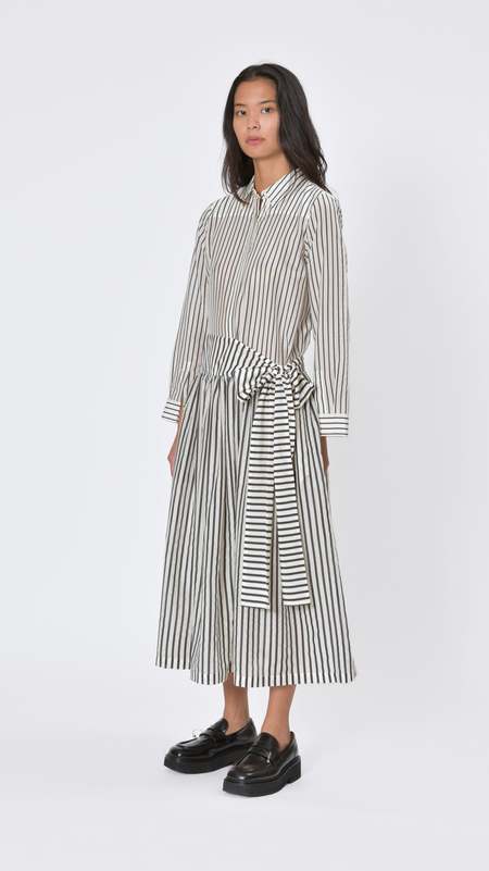 Sara Lanzi Chemisier Silk Voile Striped Dress - Black/White