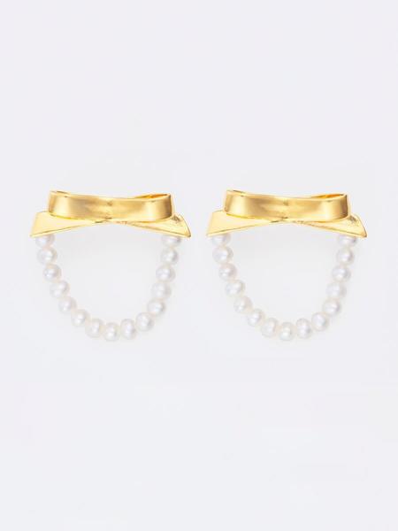 Mirit Weinstock petite bows and pearls hoops - gold