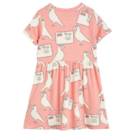 Kids Mini Rodini Pigeons AOP Short Sleeve Dress - Pink