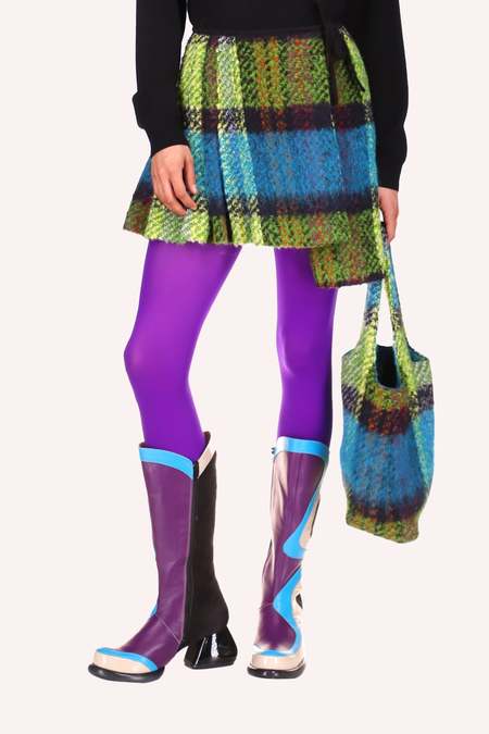 Anna Sui Multi Plaid Wrap Skirt - Fern Multi