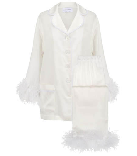 Sleeper Party Pajama Set with Double Feathers - White