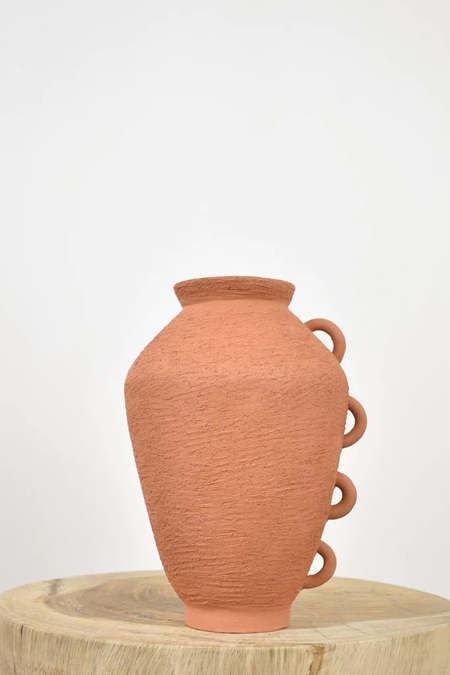 Ruby Bell Ceramics Perforated Urn With Rings - Terracotta