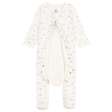 Kids Petit Bateau Bodyjama Pyjamas With Feet - White/Blue Cloud Print