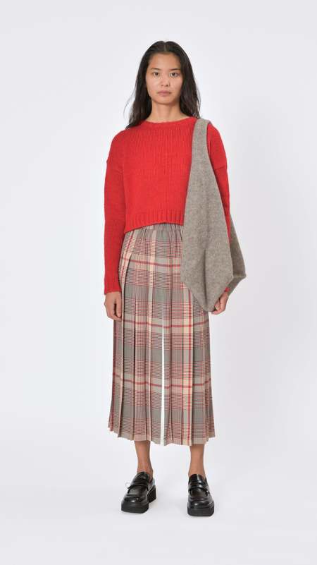 Sara Lanzi Pleated Silk Voile Skirt - Plaid
