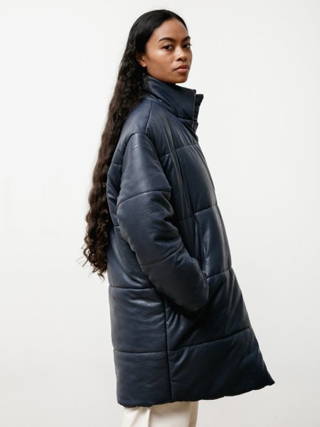 Priory Rare Earth Vegan Leather Puffer - Navy