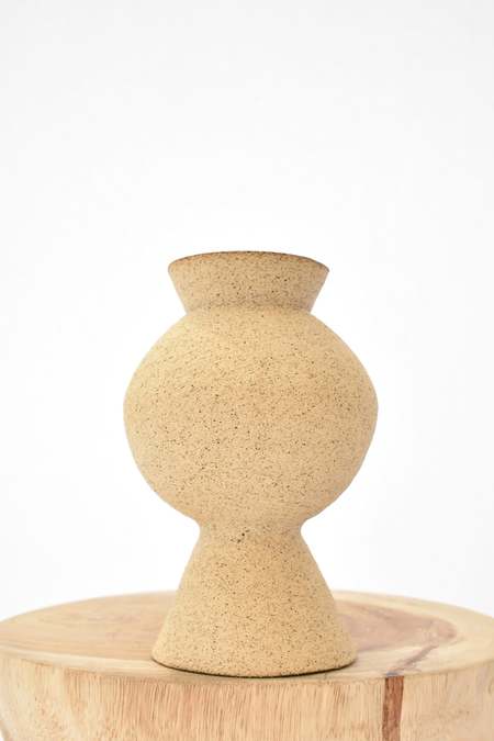 Ruby Bell Ceramics Squat Round Vase With Conic Pedestal Base - Speckled Clay