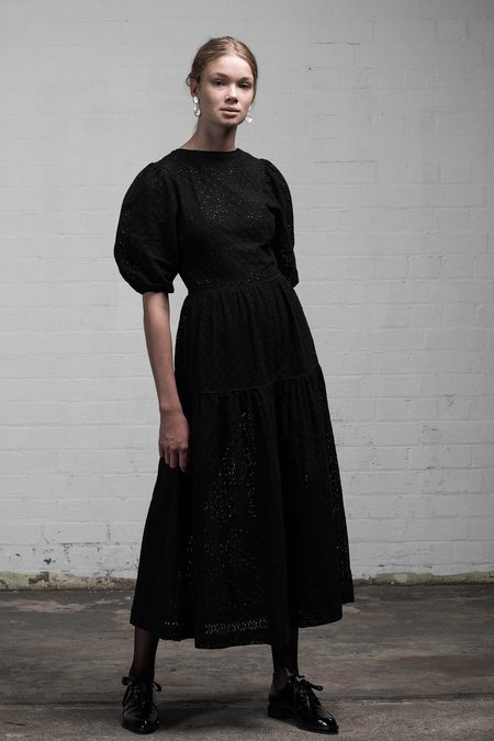 SALASAI STONE ROSES DRESS - BLACK EMBROIDERED LACE